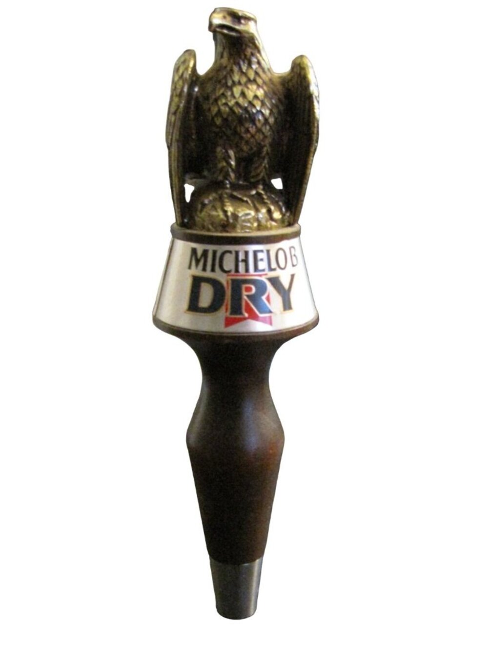 Vintage Michelob Dry Beer with gold tone eagle topper wood 8.5" beer tap handle